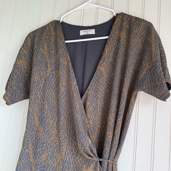 Aritzia Babaton Size XS Gray and Mustard Wallace Snakeskin Mini Wrap Dress - Picture 2 of 5
